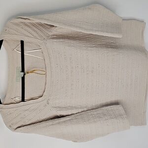 Ryegrass Tan Open Knit Square Neckline 3/4 Sleeve Bodycon Sweater Top Sz: XLarge